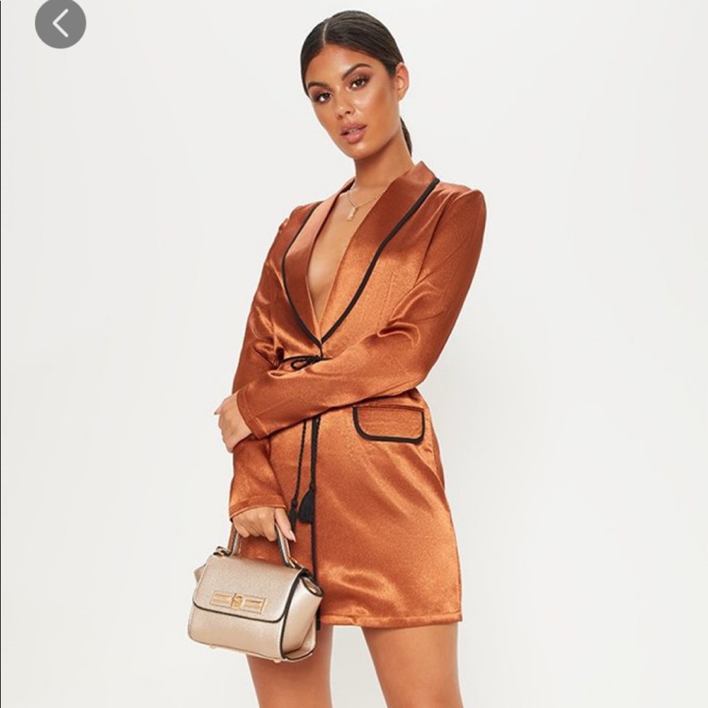 Rust Contrast Rope Detail Blazer Dress